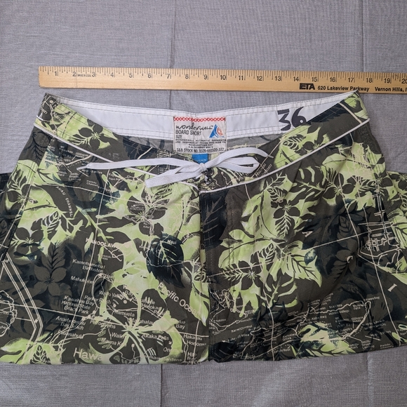 Wonderwall Men Size 36 Board Shorts Swim Trunks Olive Garden Hawaiian Map Coast - Picture 5 of 8
